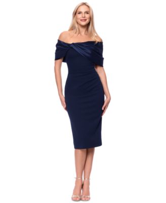Plus Size Off-the-Shoulder Midi Sheath Satin Dress