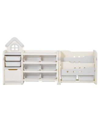Kids Toy Storage Organizer with Bookshelf and 10 Movable Plastic Bins