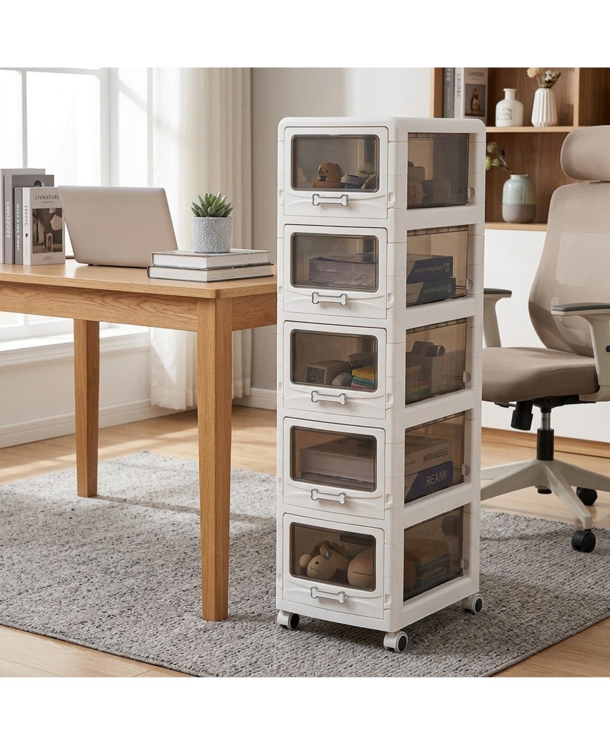 Sugift 5-Tier Plastic Drawer Storage Organizer Rolling Cart with 3/4/5 Drawers and Lockable Wheels