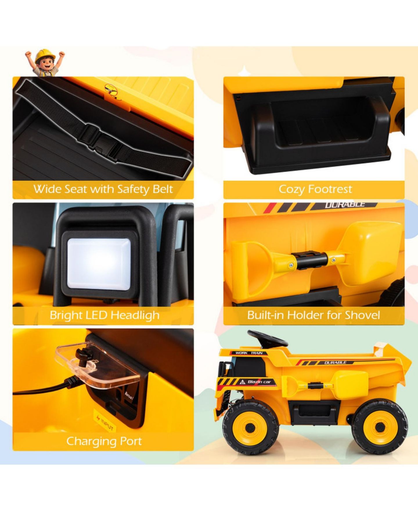 Детская игрушка HONGGE 24V Construction Truck with Remote Control Ride-On, 3–8 лет, цвет: Жёлтый — фото 5