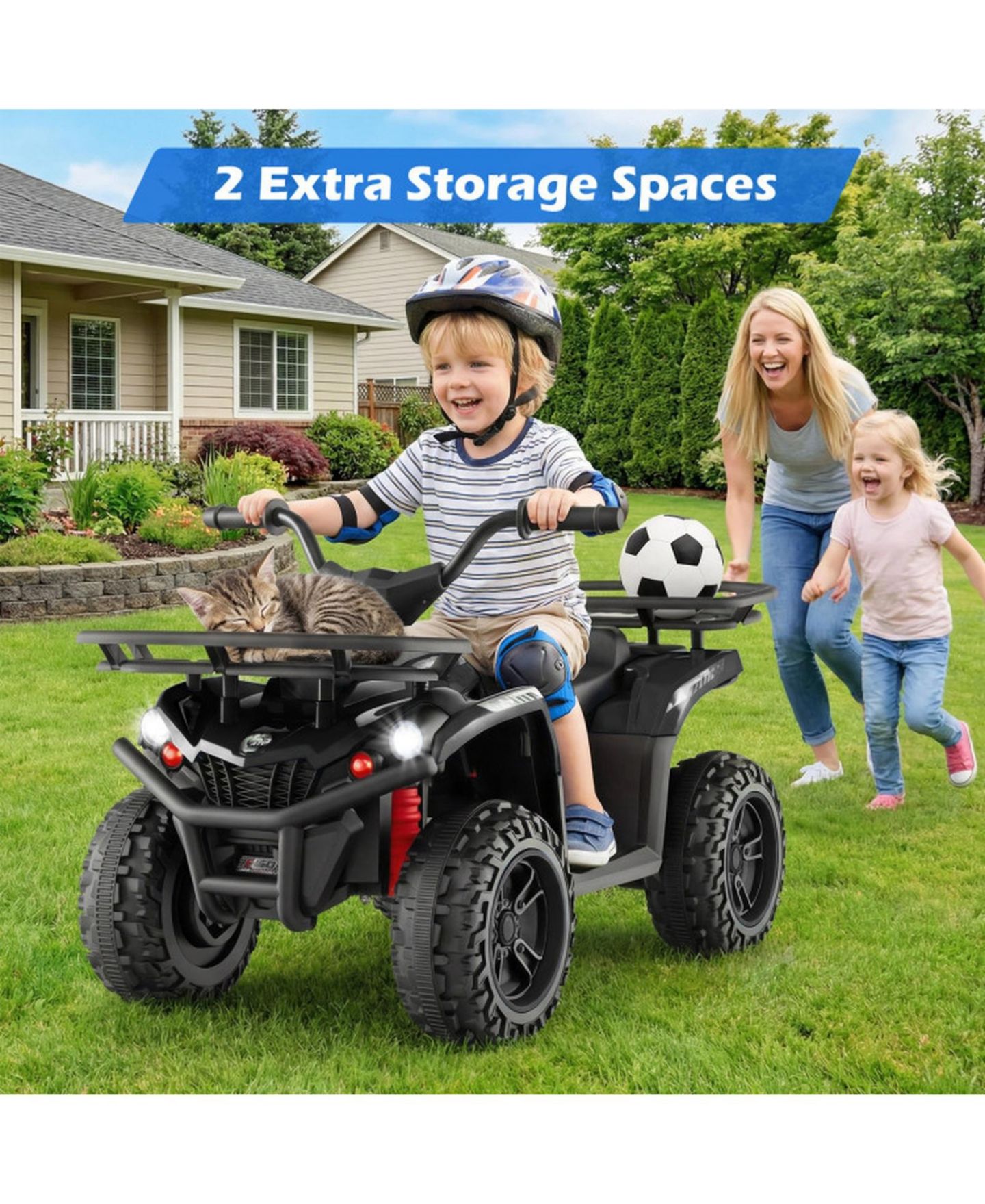 Детская игрушка HONGGE 24V Kids Electric Ride-On Quad ATV, Dual Motors, LED Headlights & Off-Road, 39.5" x 21" x 22", 66 lbs., Ages 3+, цвет: Чёрный — фото 9