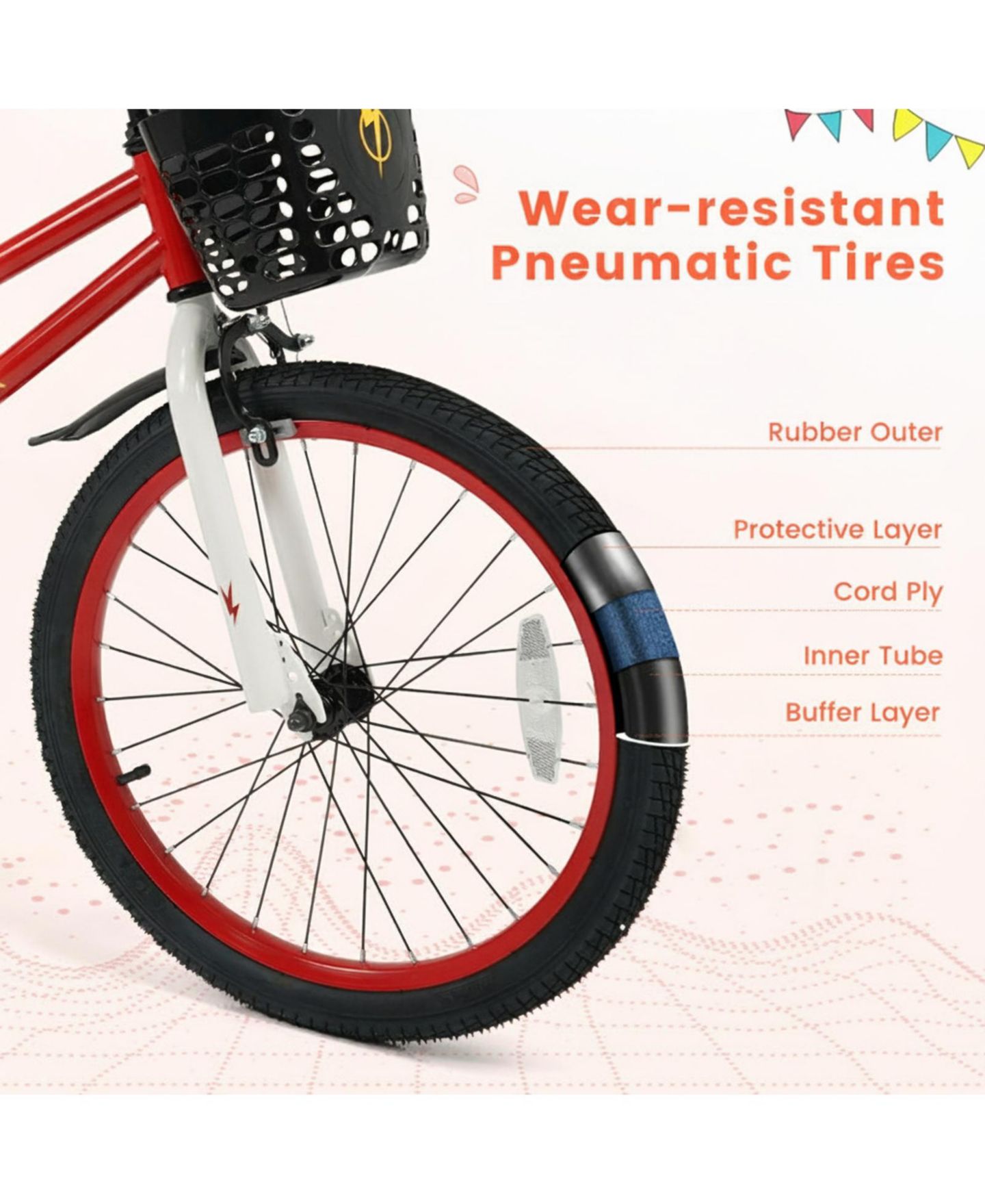 Детская игрушка HONGGE 20-Inch Height-Adjustable Kids Bike with Dual Brakes, Storage Basket, 143 lbs. Capacity, Ages 8+, цвет: Красный — фото 7