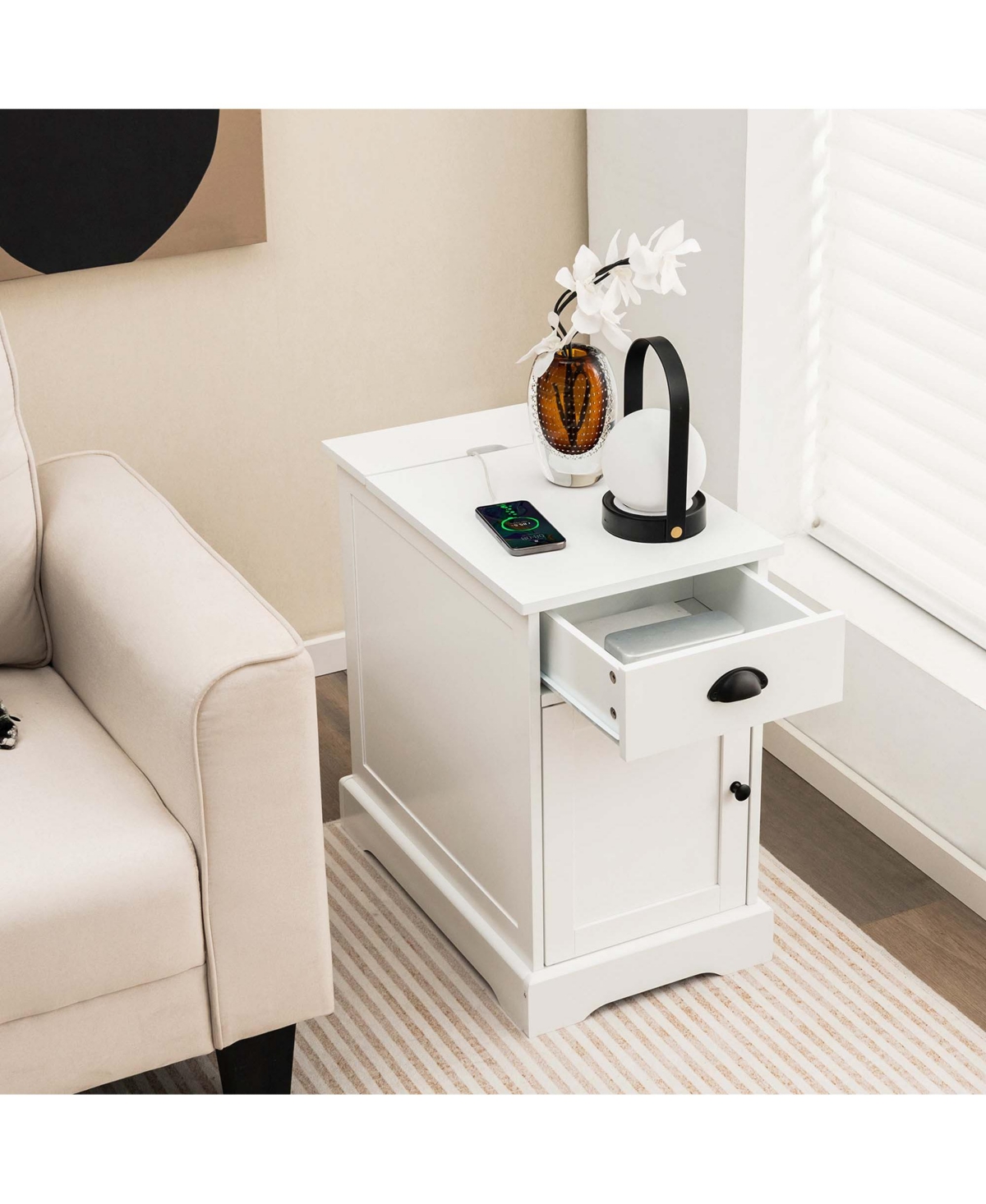 Costway 1PC Side End Table Nightstand with Charging Station Storage for Living Room Bedroom