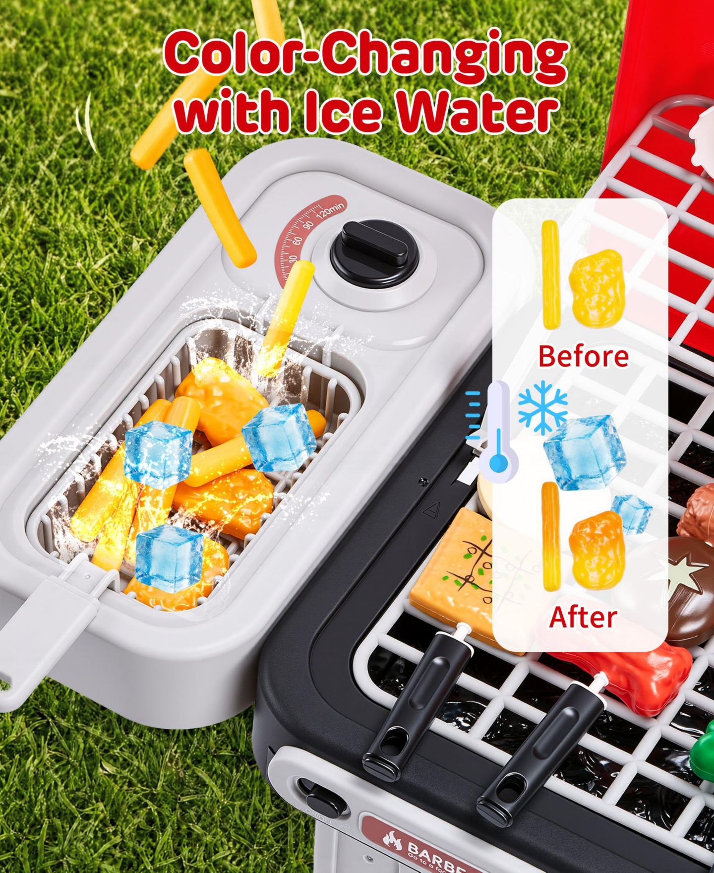 Детские игрушки SUGIFT Bbq Grill Toy with Spray, Light and Sound, Color-Changing Play Food Set, Ages 3+, цвет: Красный — фото 8