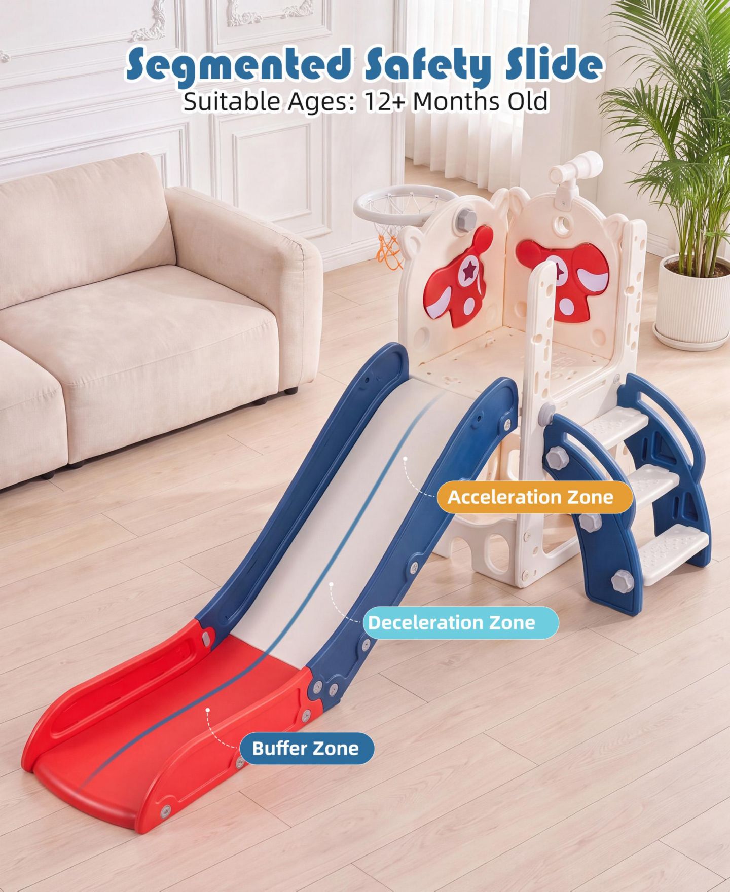 Детская игрушка SUGIFT 7-in-1 Toddler Slide with Basketball Hoop, Golf, Telescope and Hiding Area Play Set, Ages 1-3, цвет: Синий — фото 6