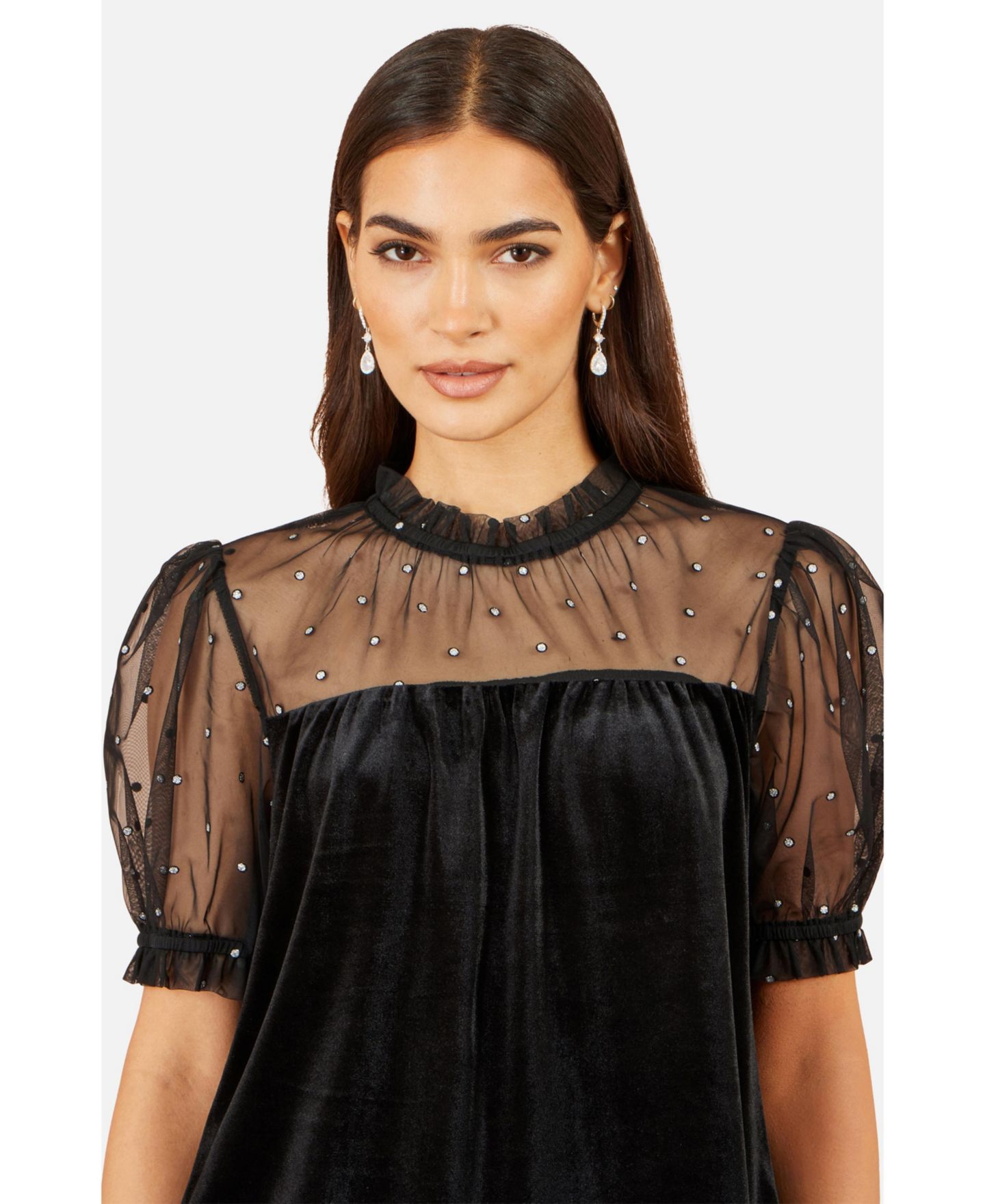 Женский топ Yumi Embellished Velvet Mock-Neck, цвет: Чёрный — фото 5