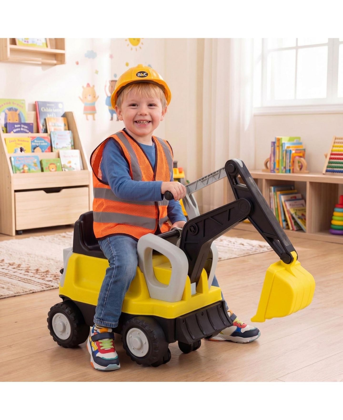 Детская игрушка HONGGE 2-In-1 Foot-to-Floor Ride-On Tractor with Digging Arm and Detachable Trailer, 50"L x 13"W x 23"H, 55 lb. Capacity, Ages 3+, цвет: Жёлтый — фото 10