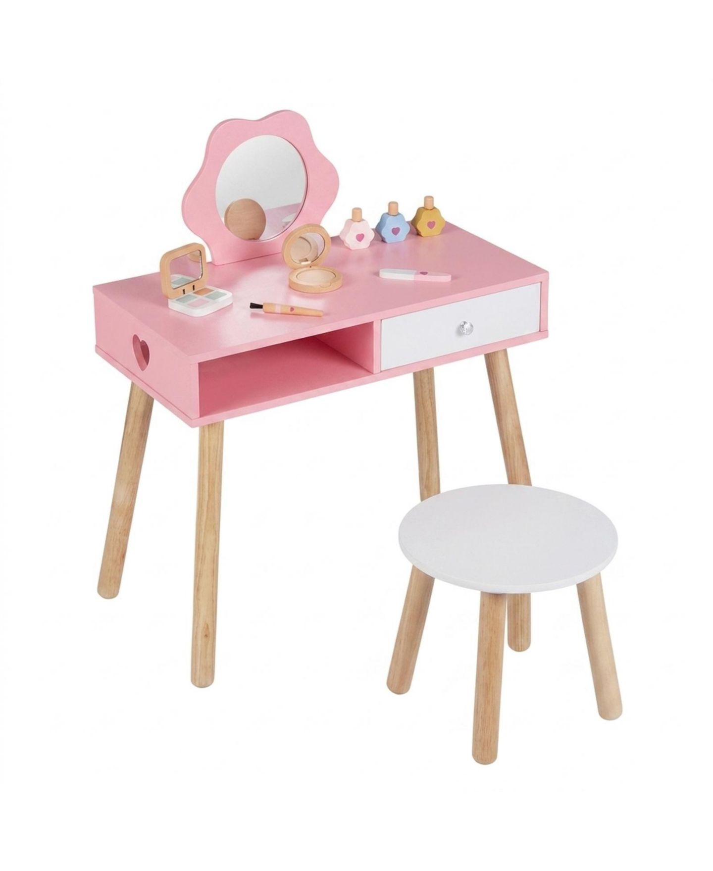 Детские игрушки SUGIFT Pretend Nail Salon 2-in-1 3-Piece Table, Chair, and Stool Set, Ages 3-8, цвет: Розовый — фото 4