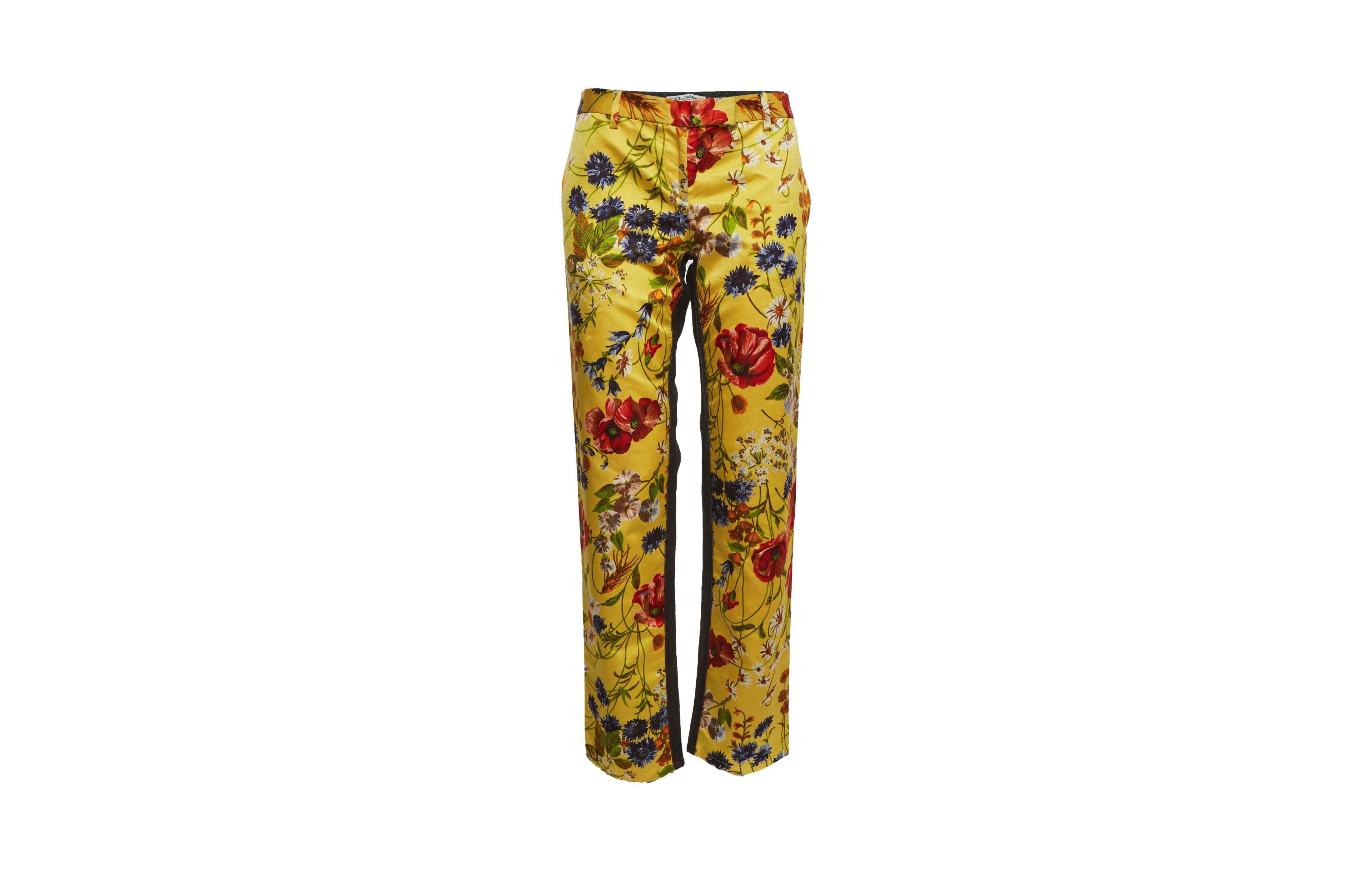 Pre-Owned Dolce & Gabbana Women's Floral-Print Wide-Leg Denim Jeans