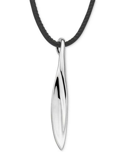 Nambé Drop Pendant Necklace in Sterling Silver and Black Leather, Only at Macy's