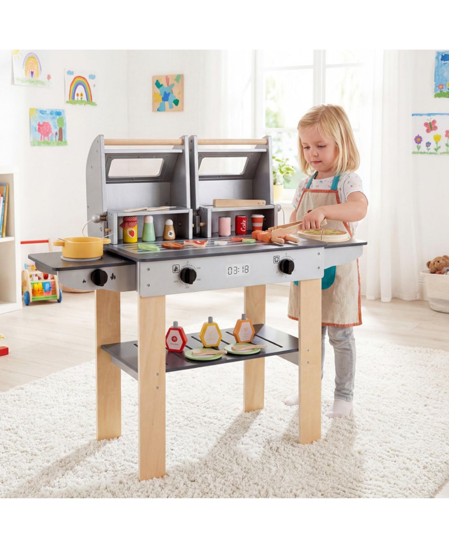 Детский игровой набор SUGIFT Wooden Barbecue Grill Playset with Grilling Tools and Play Food, Ages 3+, цвет: Серый — фото 10