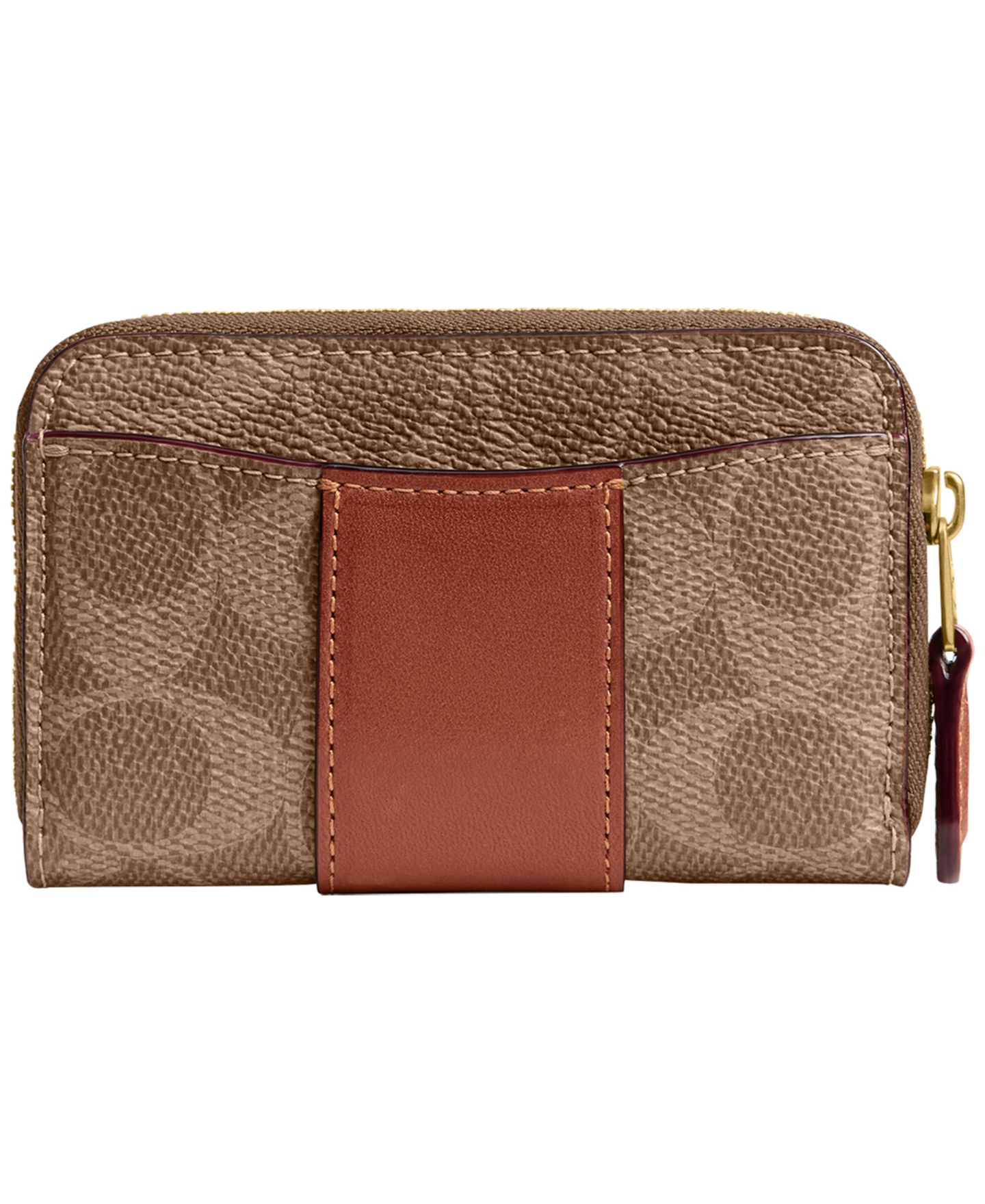 Женский кошелёк COACH Signature Upcrafted Leather Essential Small Zip Around Card Case, цвет: Латунный / Рыжевато-коричневый карамельный — фото 2