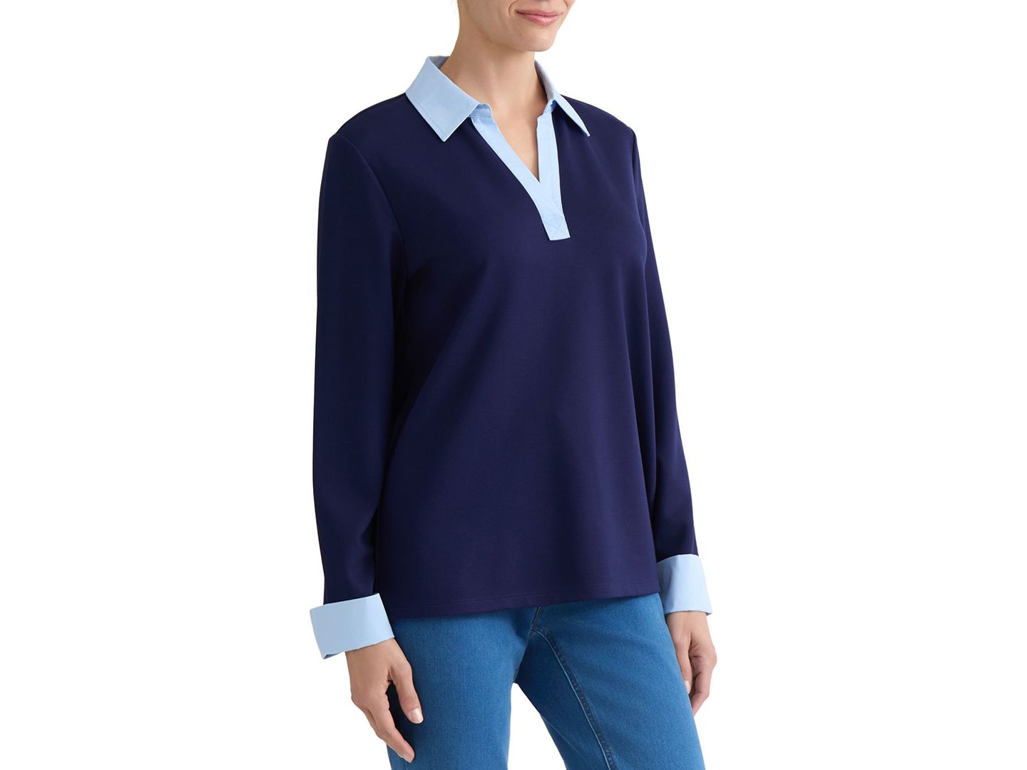 Женский топ Jones New York V-Neck Twofer, цвет: Тёмно-синий / Синий — фото 2