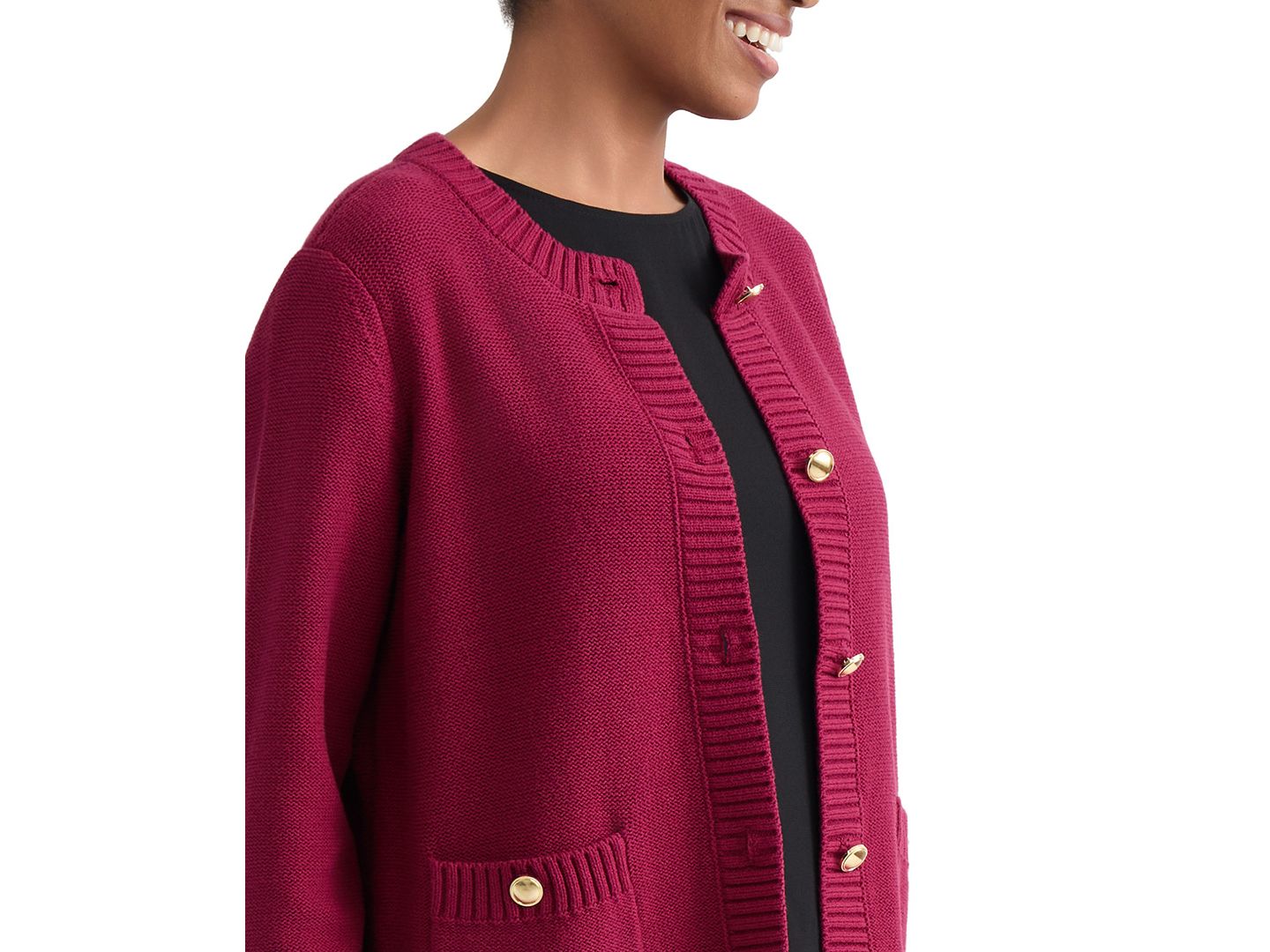Женский кардиган Jones New York Petite Pocket Detail, цвет: Ягодный красный — фото 4