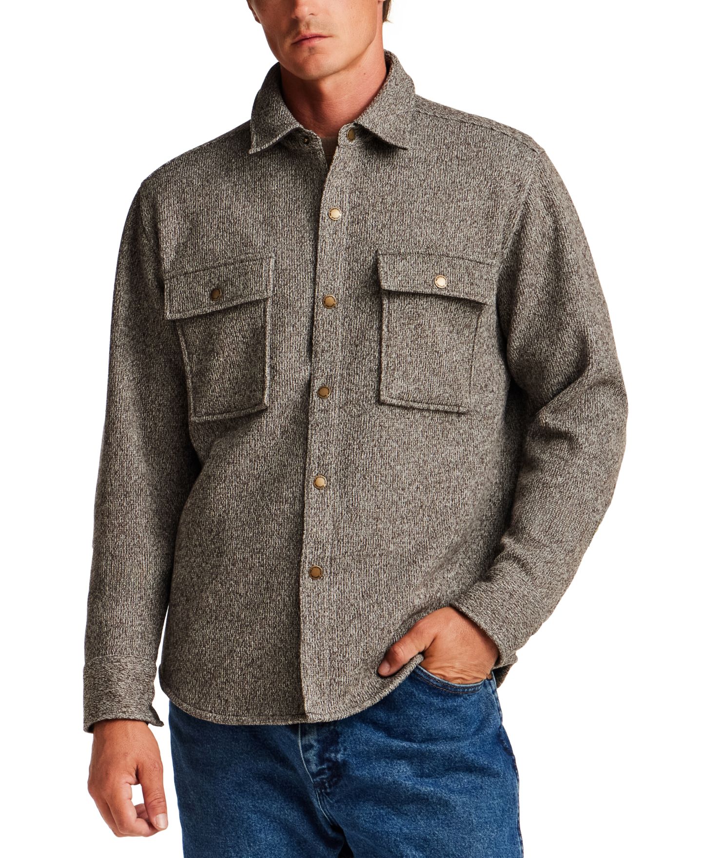 Мужская куртка Weatherproof Vintage Mixy Knit Snap-Front Shirt Jacket, цвет: Шоколадный — фото 1