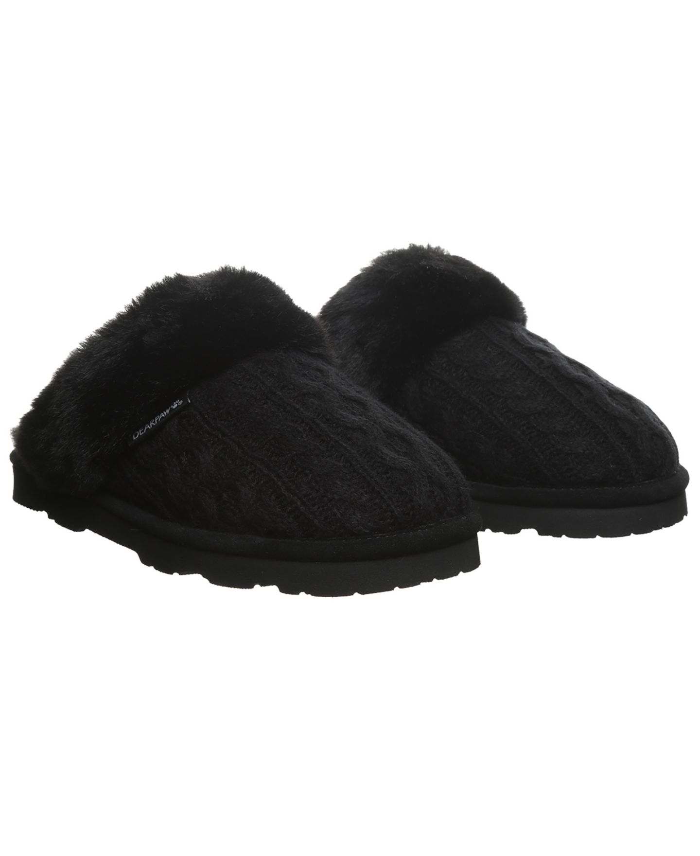 Женские тапочки BEARPAW Rumie Cable Knit Slip-On Slippers, цвет: Чёрный — фото 8