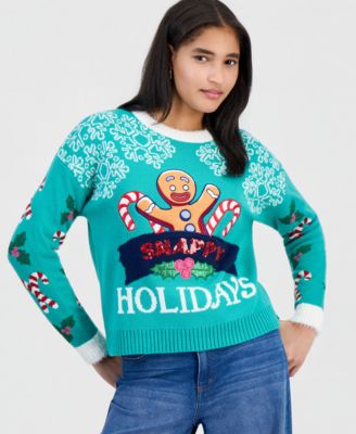 Juniors' Snappy Holidays Christmas Sweater