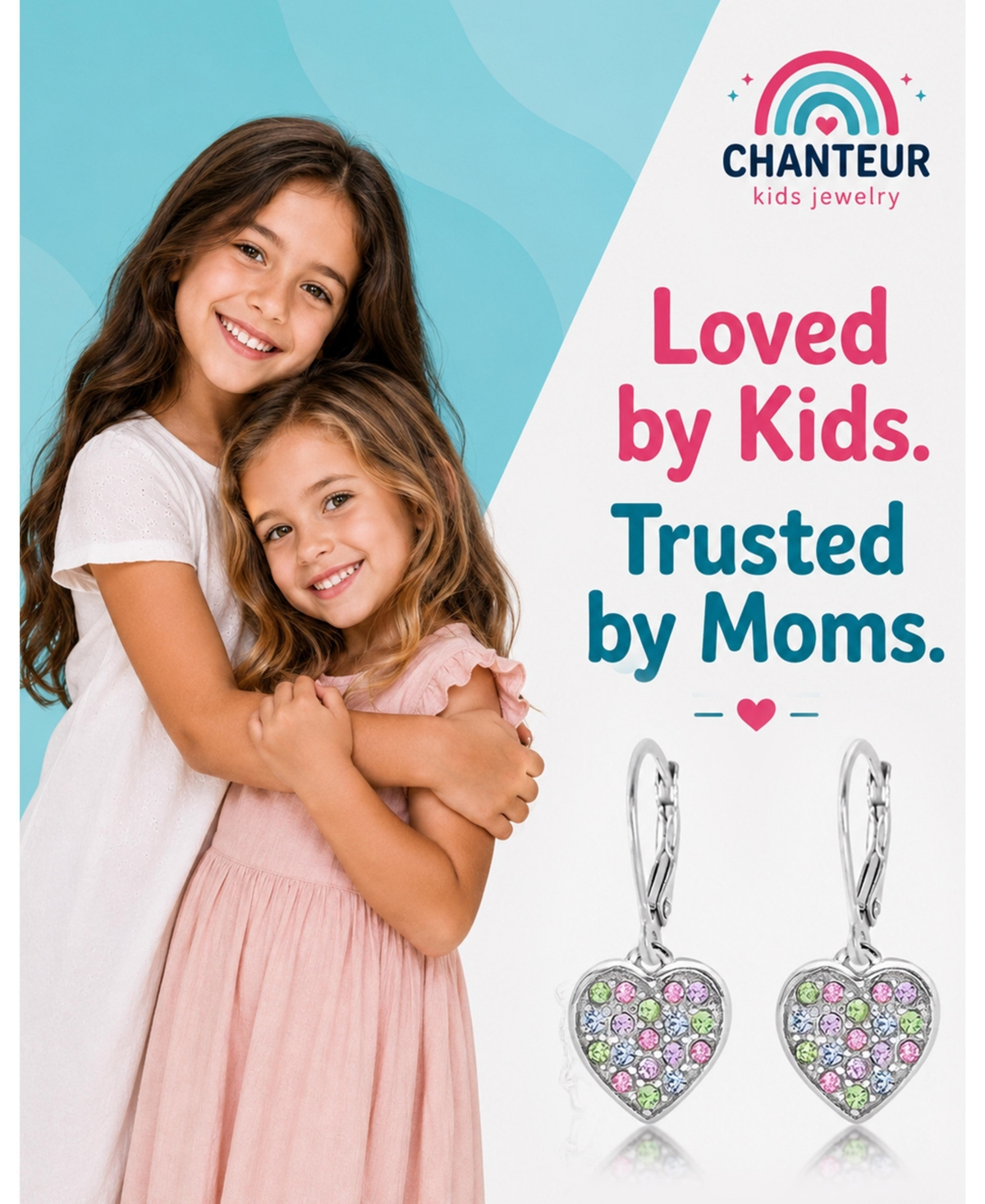 Chanteur Kids Heart Hypoallergenic Earrings for Girls with Sterling Silver Leverbacks