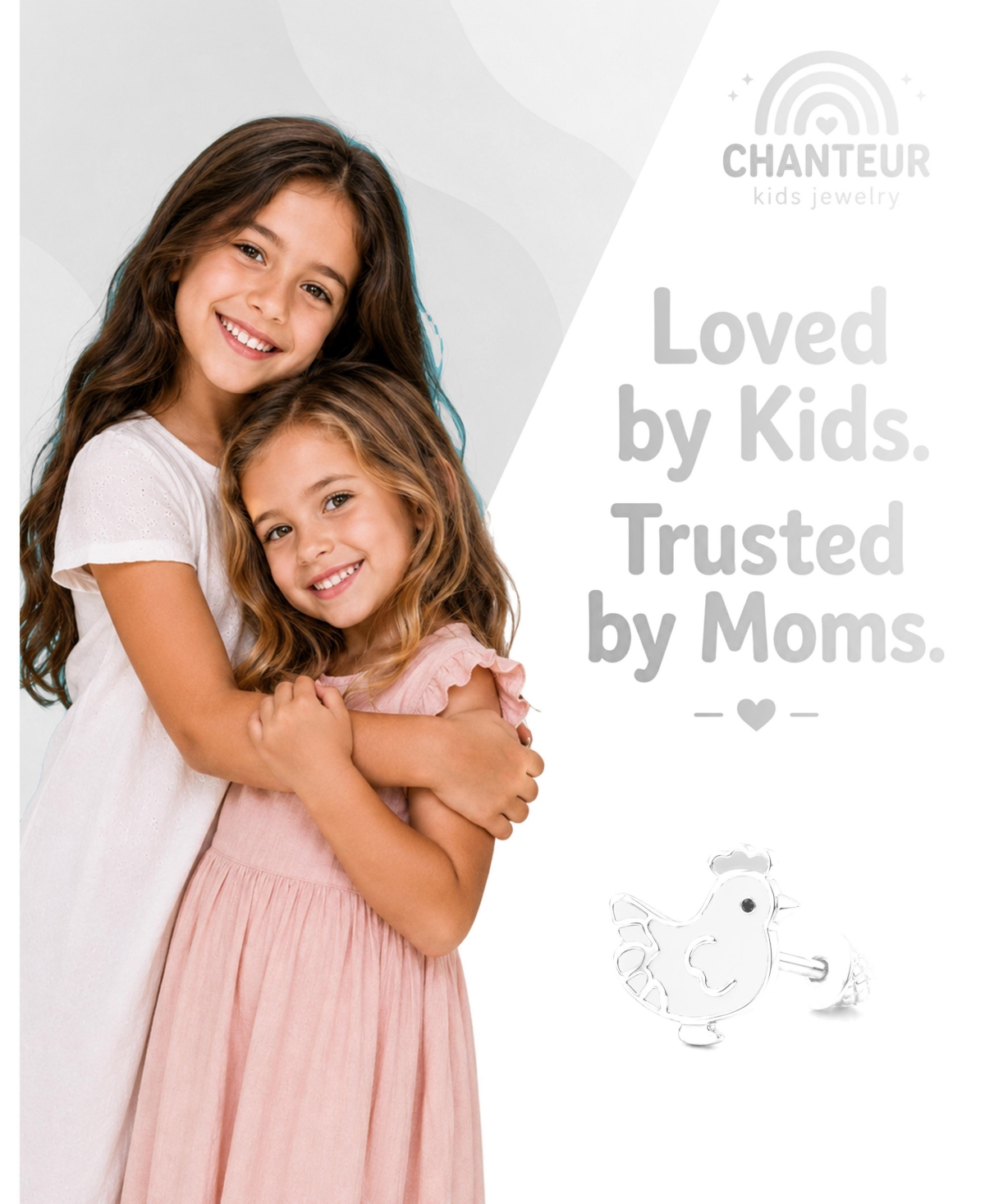 Chanteur Kids Chicken Hypoallergenic Earrings for Girls with Surgical Titanium Screwbacks