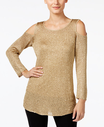 Alfani Cold-Shoulder Sequined Sweater, Only at Macy's - Sweaters ...