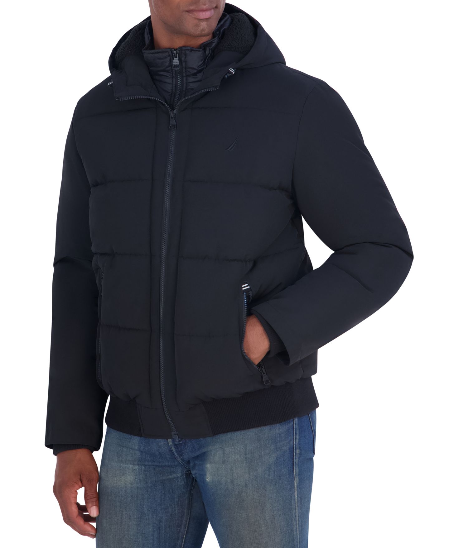 Мужская куртка Nautica Mix-Quilted Bomber, цвет: Чёрный — фото 2