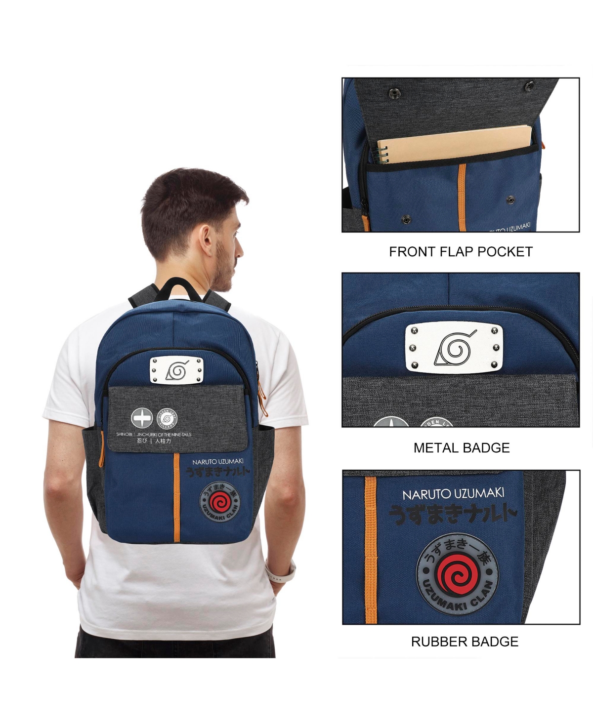 Naruto Shippuden Shinobi Symbols Blue 17.5" Adult Commuter Backpack