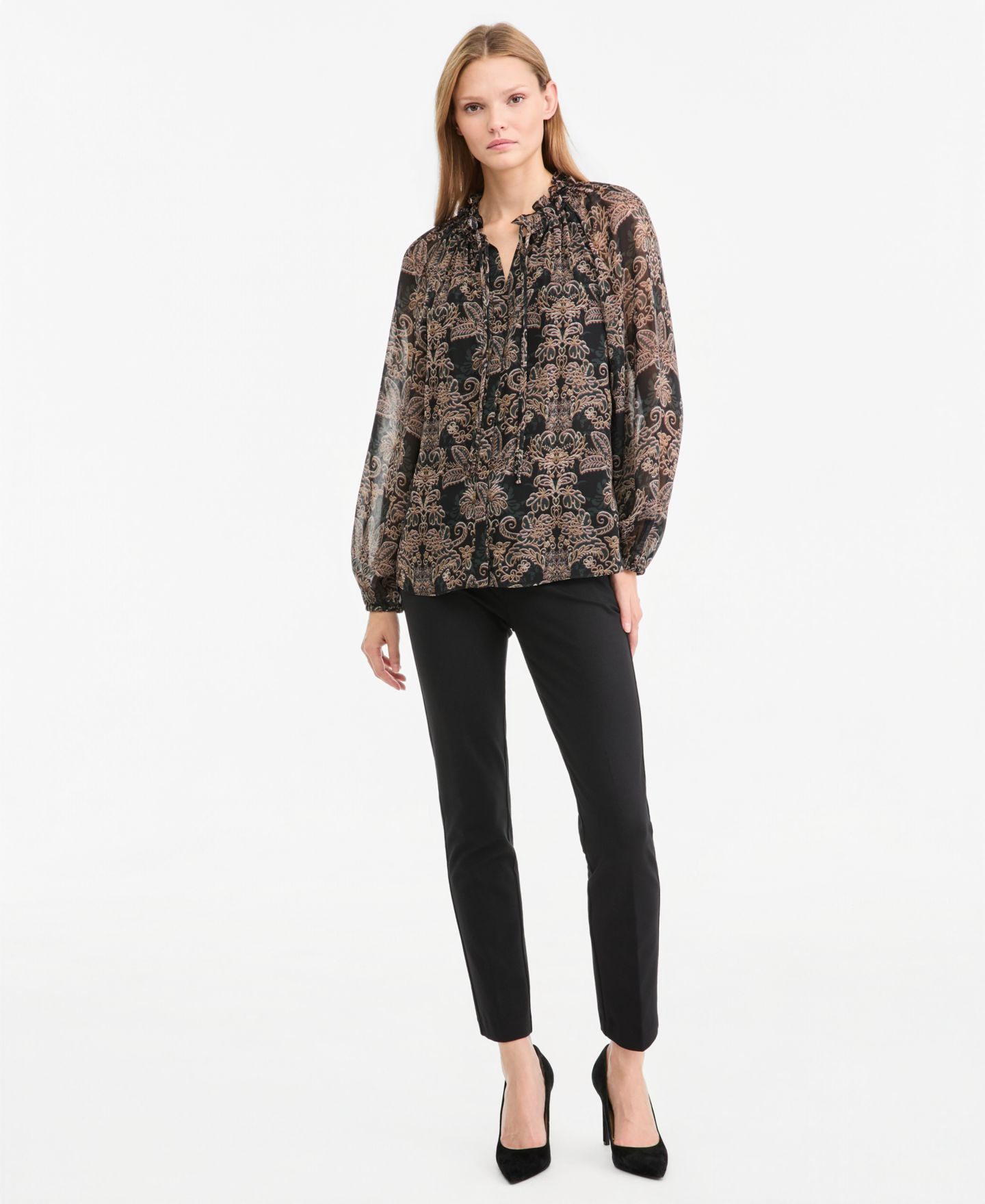 Женская блузка Kobi Halperin Yale Sheer Chiffon Long-Sleeve, цвет: Натуральный разноцветный — фото 4