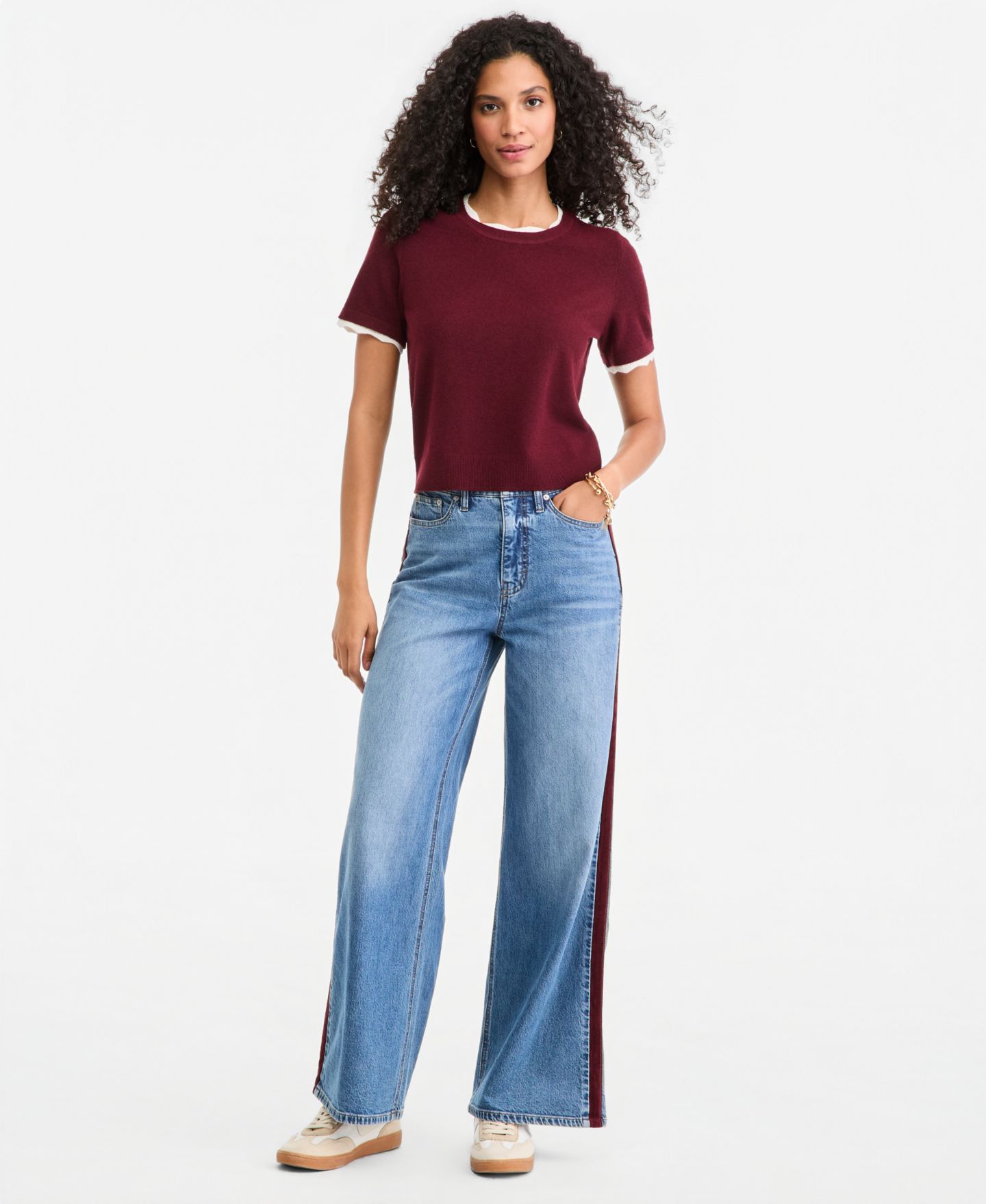 Женский свитер On 34th Short-Sleeve Scallop-Trim, цвет: Миндальный кремовый меланжевый — фото 6