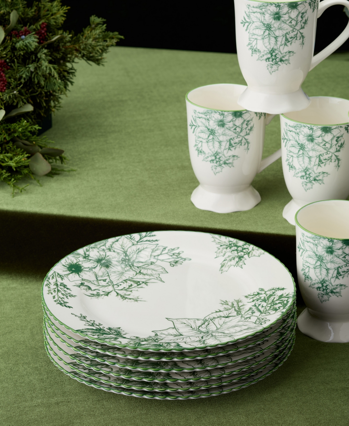 Certified International Winter Evergreen Dinner Plates, Set of 6