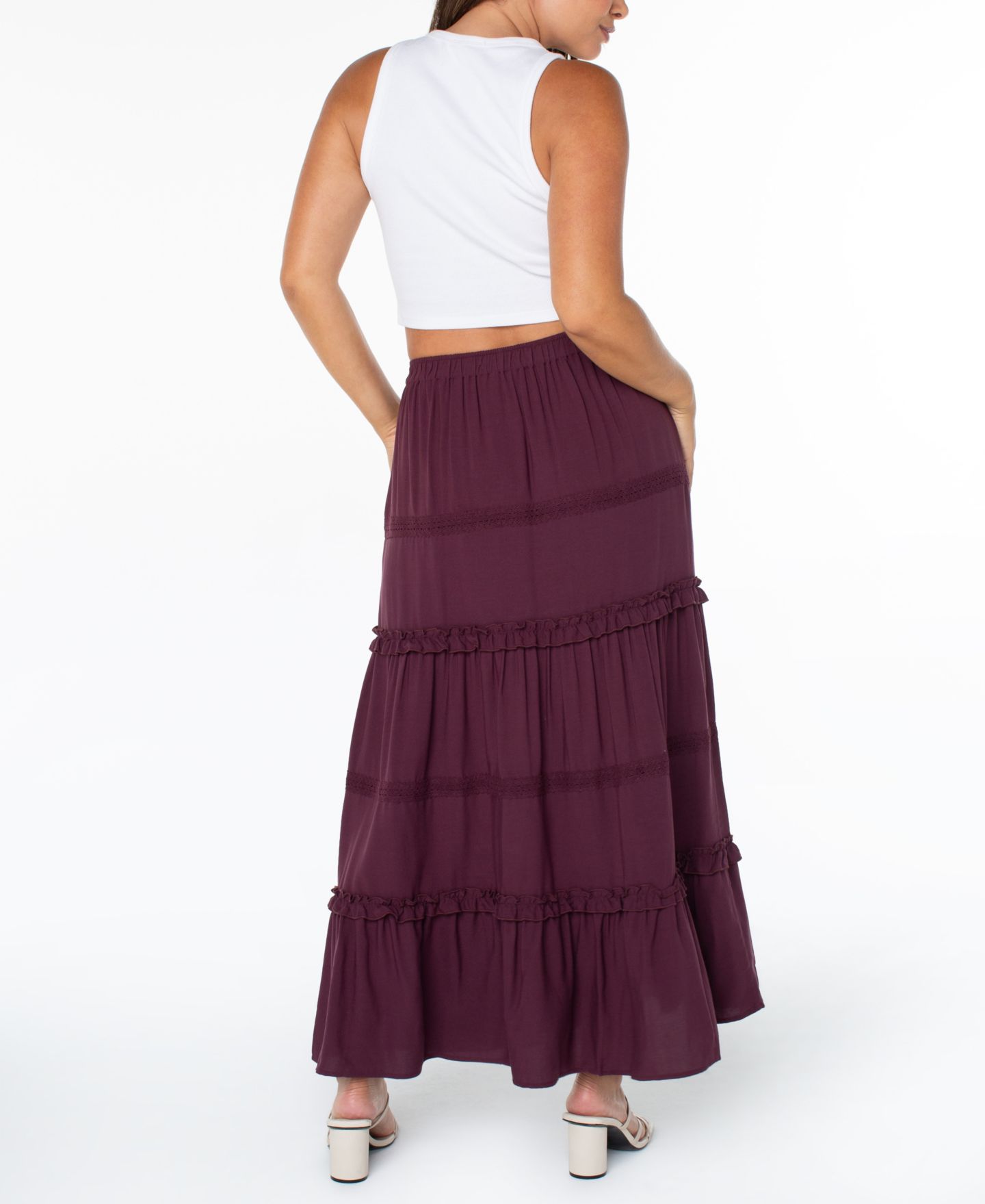 Женская юбка Celebrity Pink Juniors' Tiered Pull-On Maxi, цвет: Malbec — фото 2