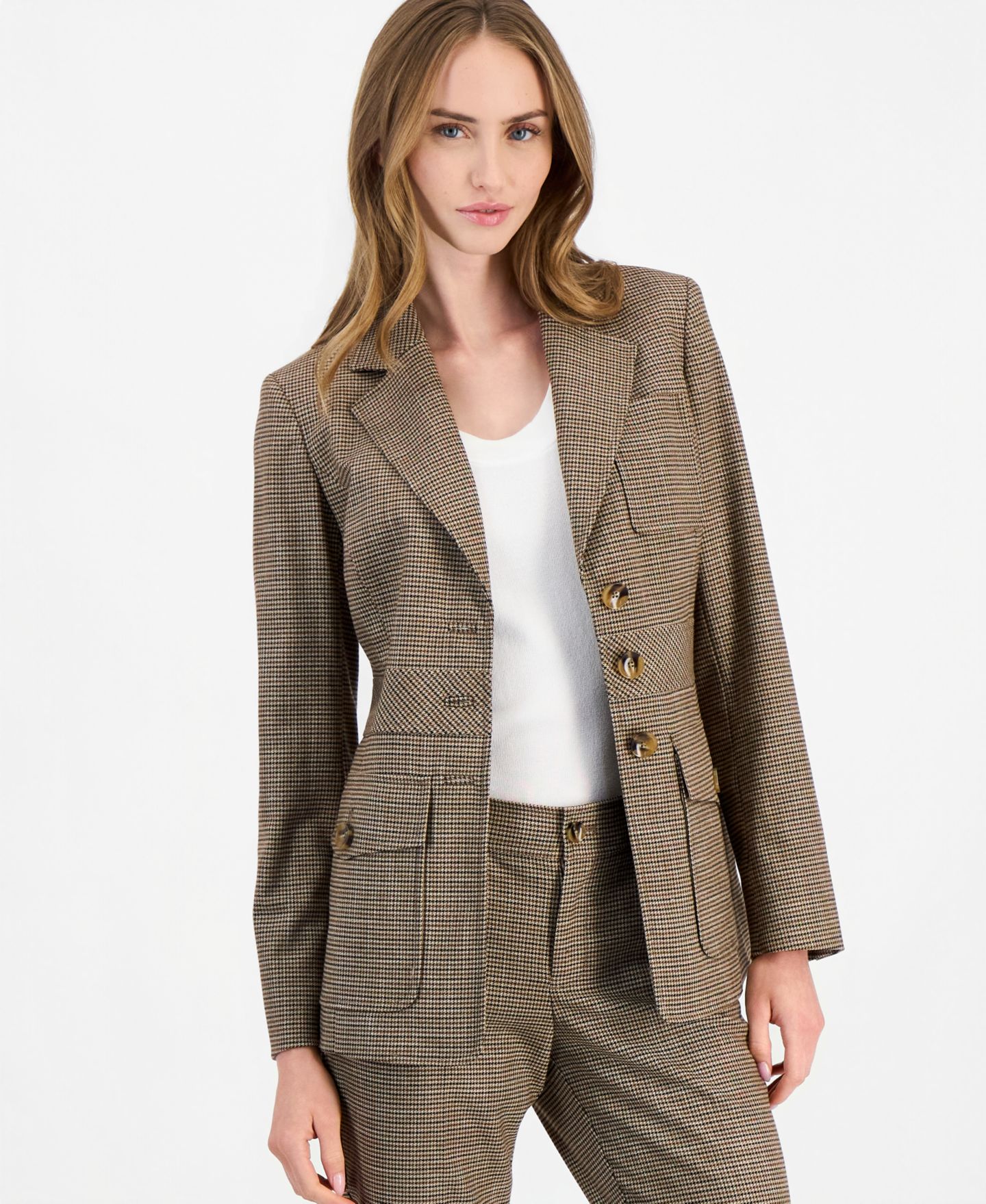 Женские комплекты Anne Klein Plaid Three-Button Blazer & Mid-Rise Bootcut Pants, цвет: Разноцветный — фото 2