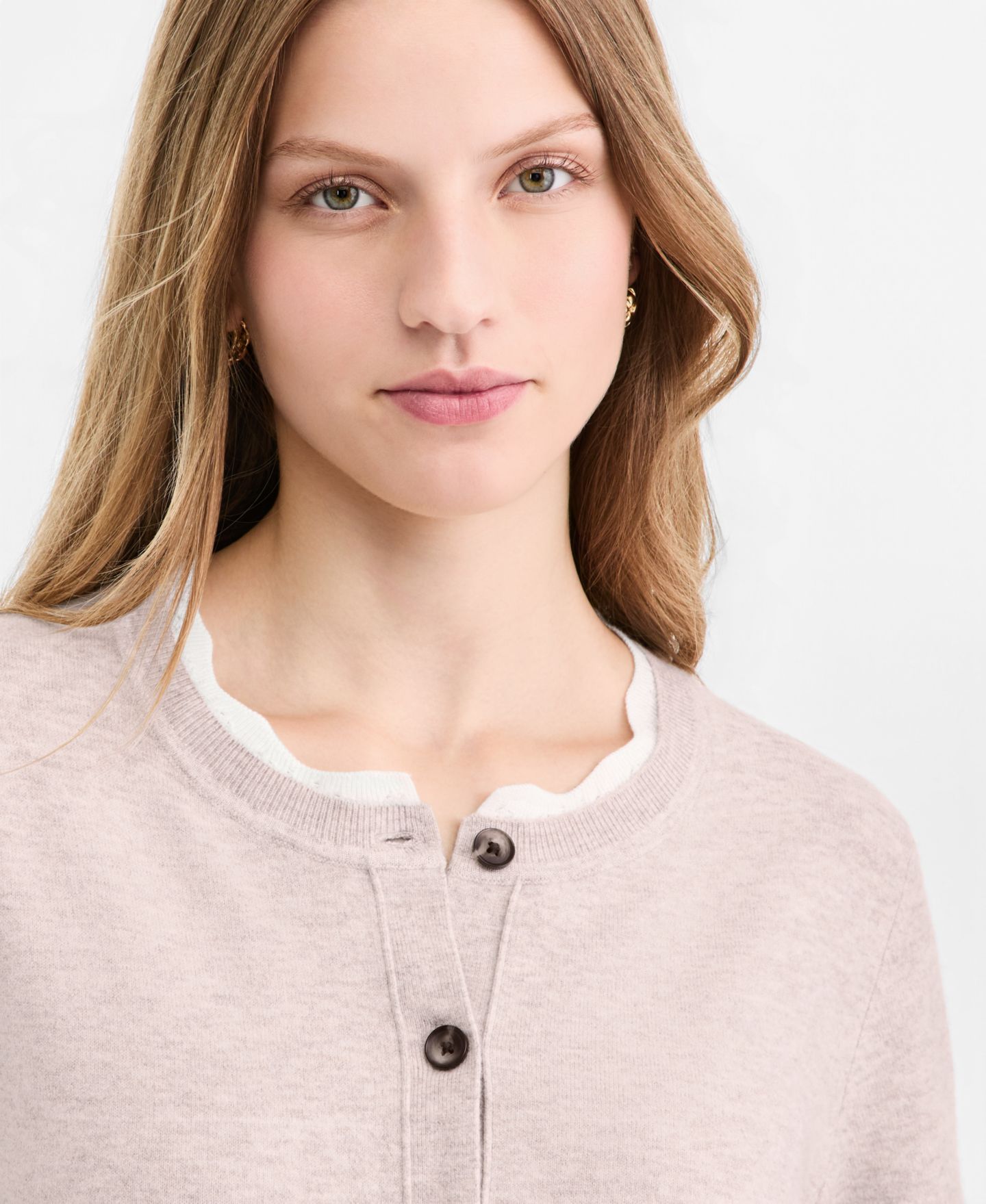 Женский кардиган On 34th Long-Sleeve Scallop-Trim Cora, цвет: Миндальный кремовый меланжевый — фото 4