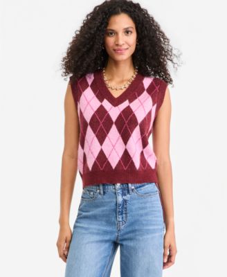 Women's Argyle V-Neck Sleeveless Sweater Vest