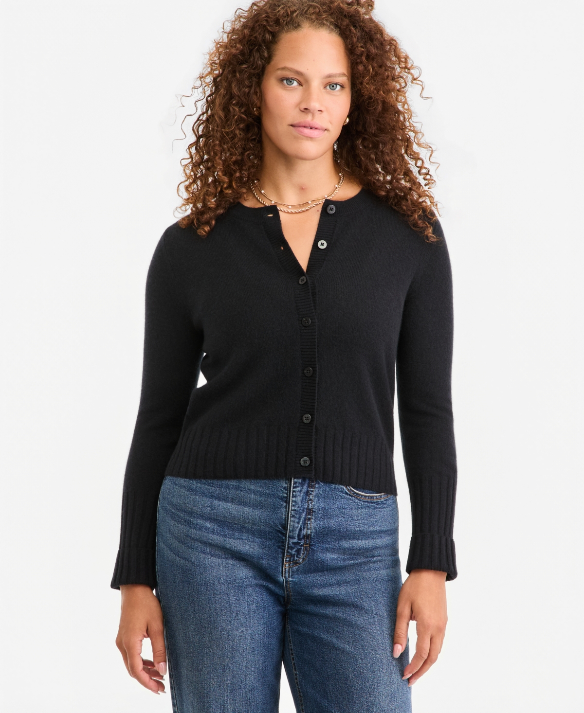 On 34th Women's Cashmere Cropped Shrunken Crew Cardigan, Macy's Exclusive In Deep Black