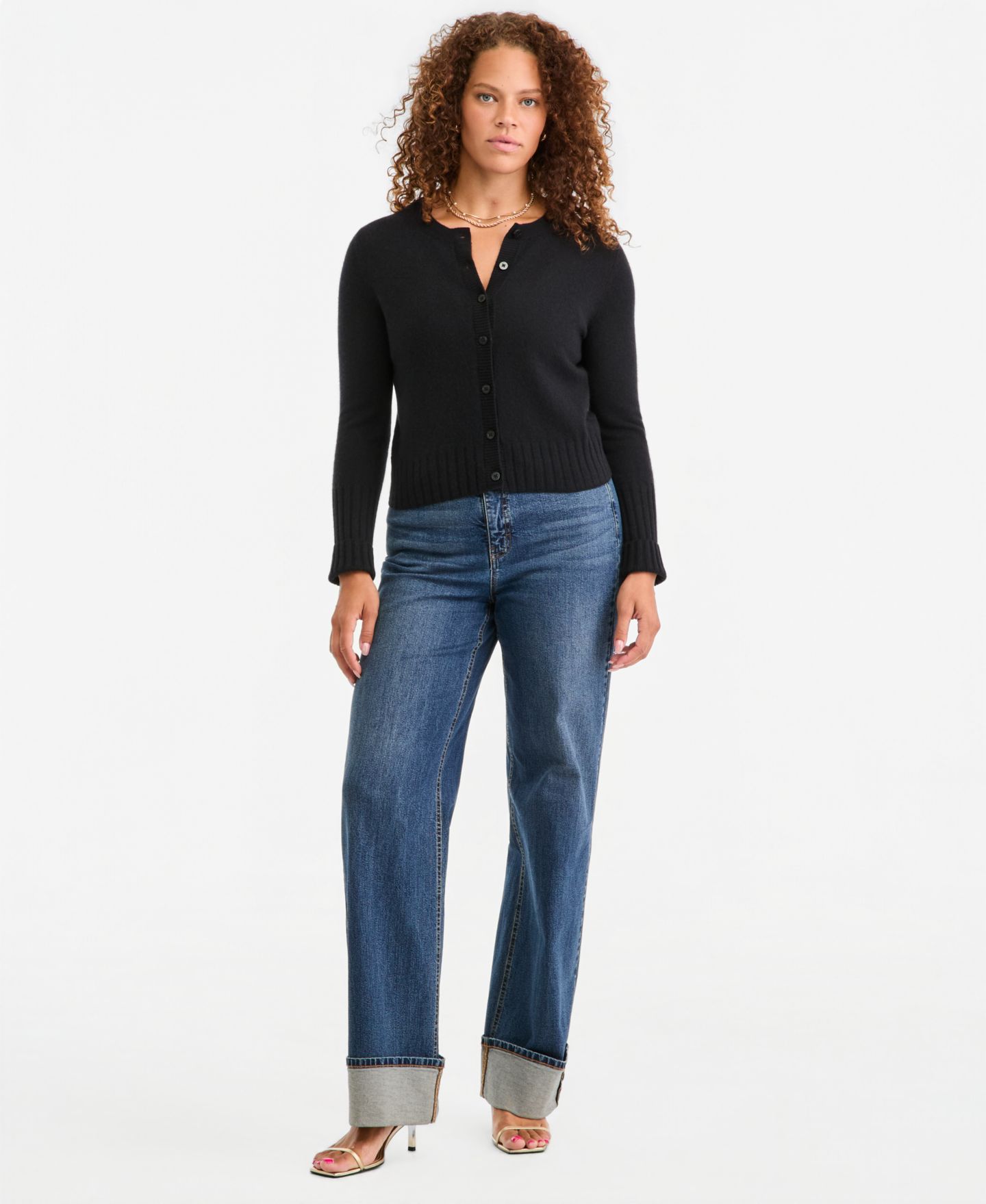 Женский кардиган On 34th 100% Cashmere Cropped Shrunken Crew, цвет: Глубокий чёрный — фото 3