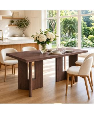 77" Rectangular Dining Table with Slab Panel Base, Seats 4-6, Vintage Walnut Finish