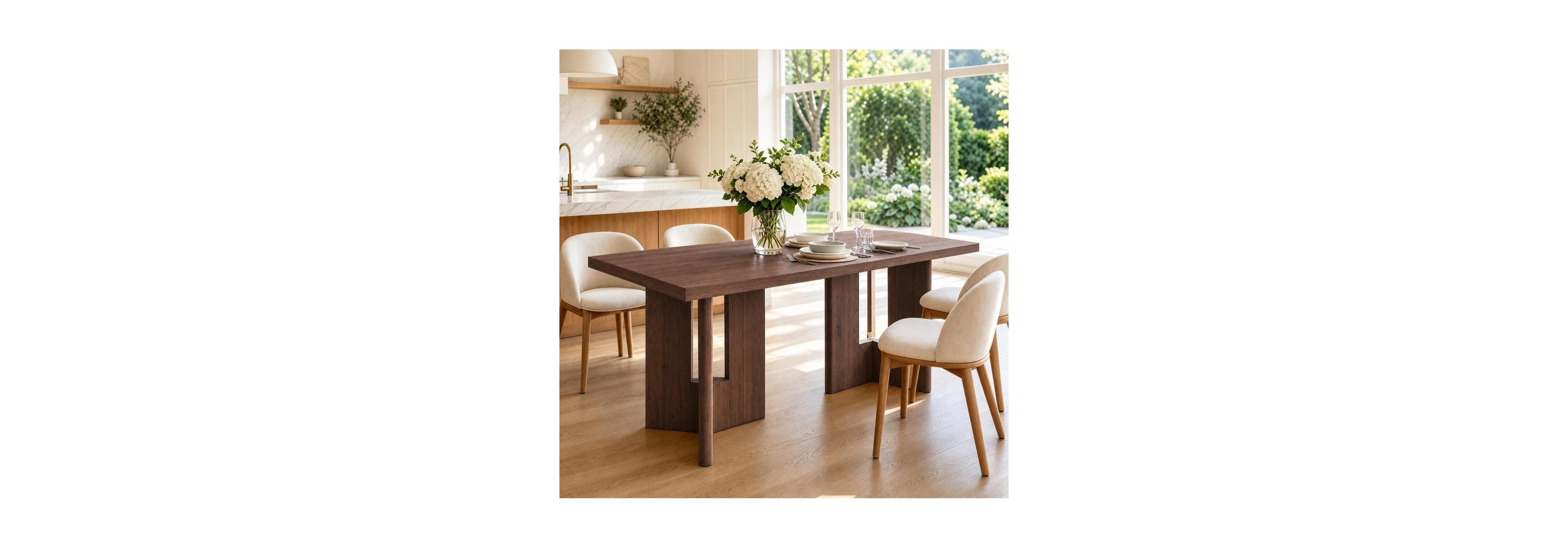 Gaomon 77" Rectangular Dining Table with Slab Panel Base, Seats 4-6, Vintage Walnut Finish