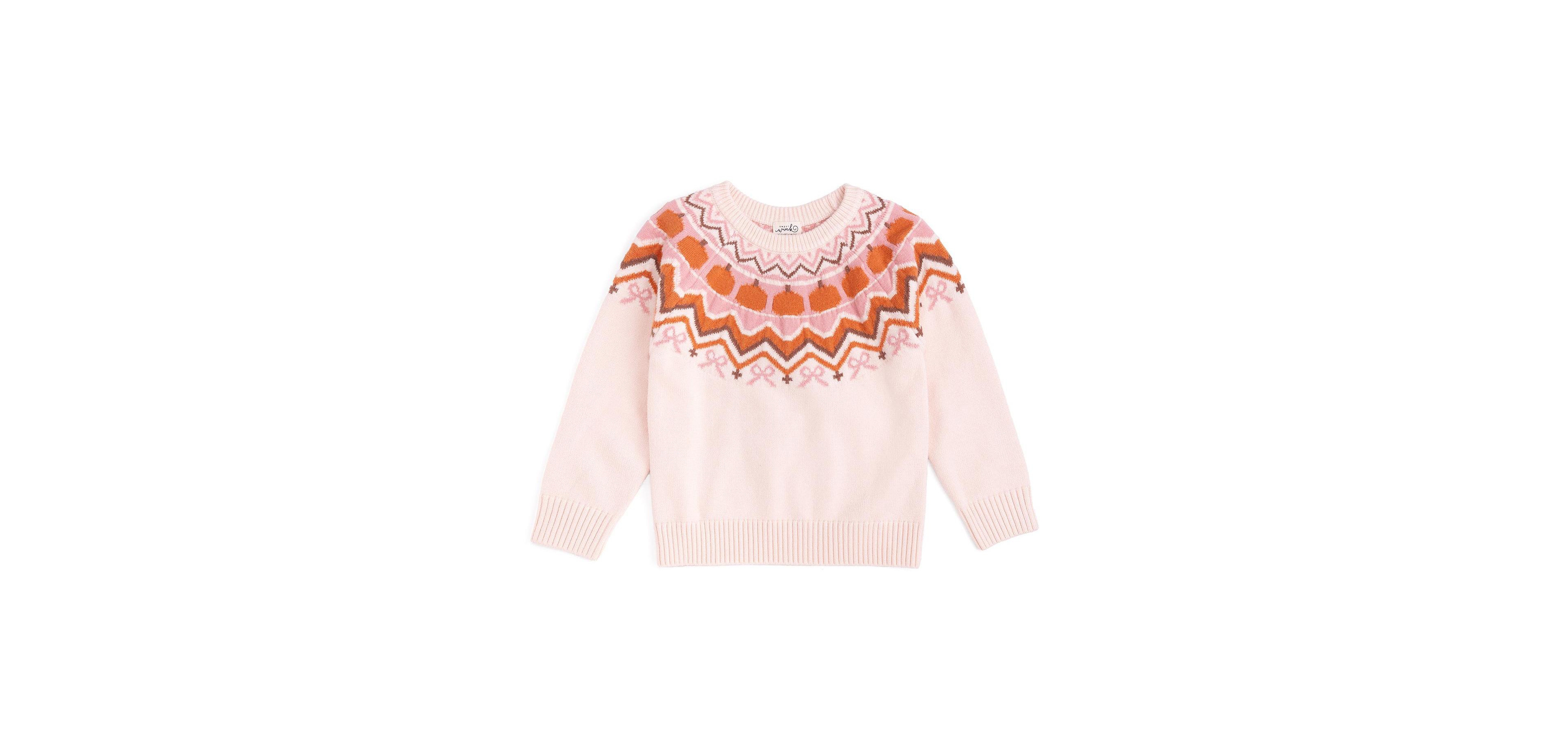 Sweet Wink Girls Pumpkin Fair Isle Sweater