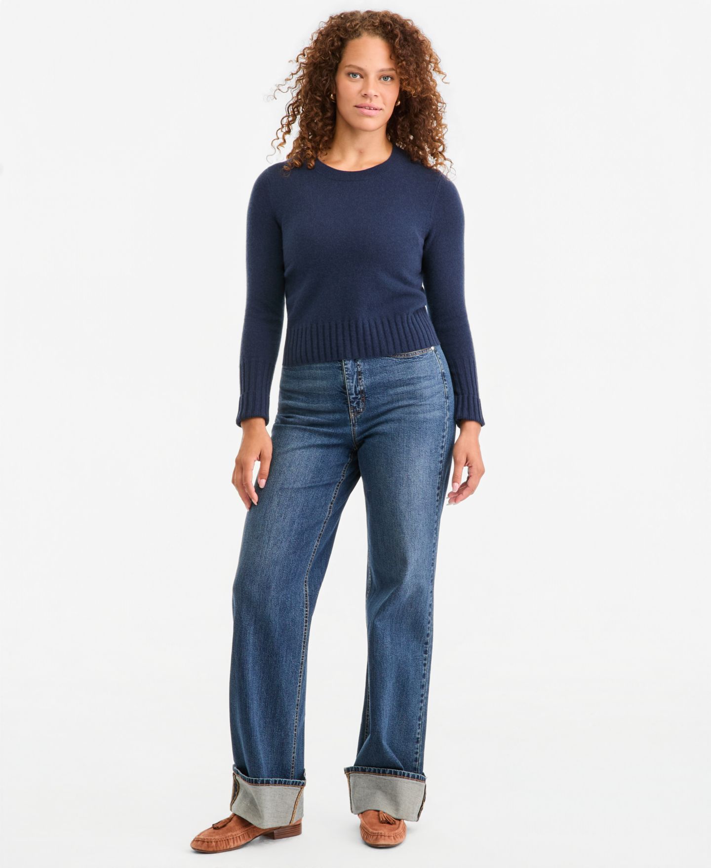 Женский свитер On 34th 100% Cashmere Crewneck Shrunken Pullover, цвет: Тёмно-синий — фото 3