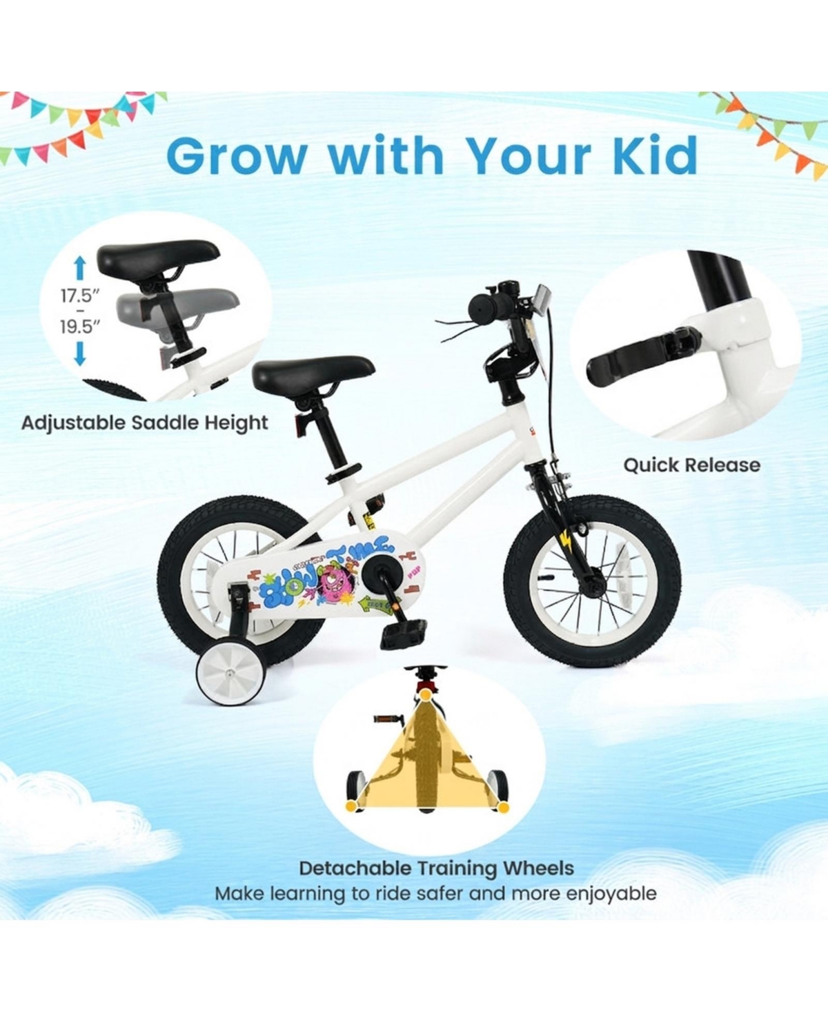 Hongge 12-Inch Kids Bike with Coaster Brake and Training Wheels, 110 lbs. Capacity, Ages 3-4