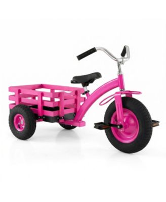 Kids Tricycle with Inflatable Rubber Tires and Wooden Basket, 200 lbs Capacity, Ages 3+