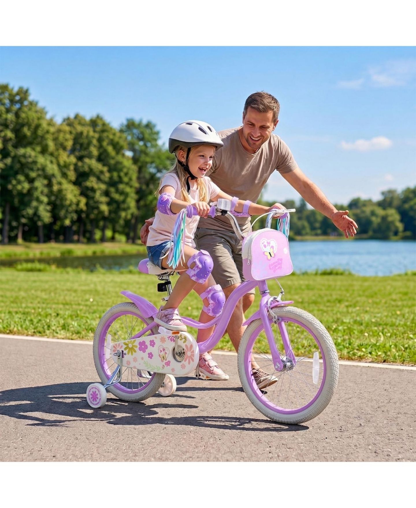 Детские игрушки HONGGE Adjustable 18-Inch Girls Bike with Front Storage Bag, цвет: Фиолетовый — фото 2