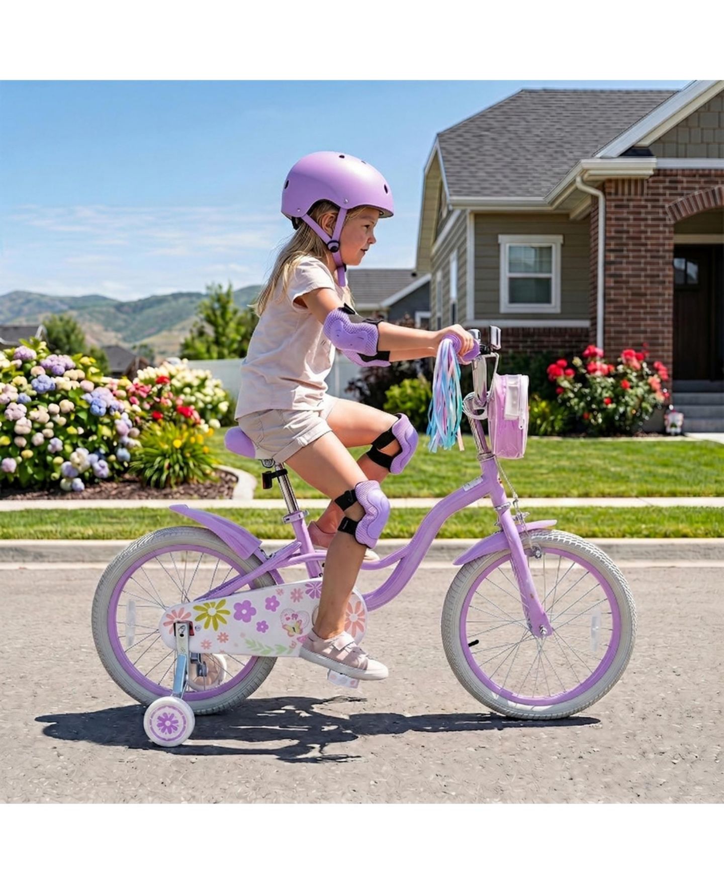Детские игрушки HONGGE Adjustable 18-Inch Girls Bike with Front Storage Bag, цвет: Фиолетовый — фото 8