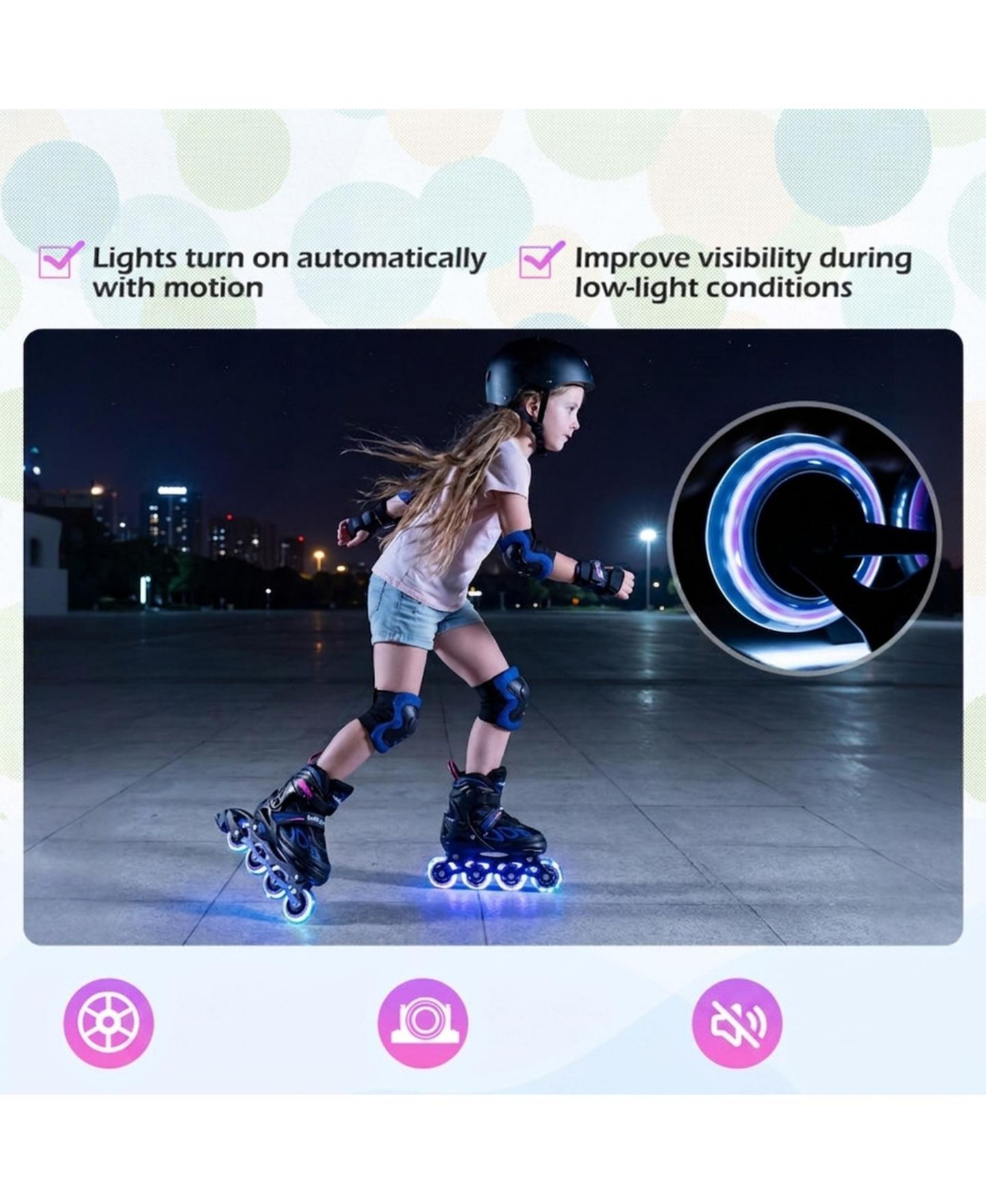 Детские игрушки HONGGE 4-Size Adjustable Light-Up Wheel Inline Skates, Ages 7+, цвет: Фиолетовый / Чёрный — фото 7