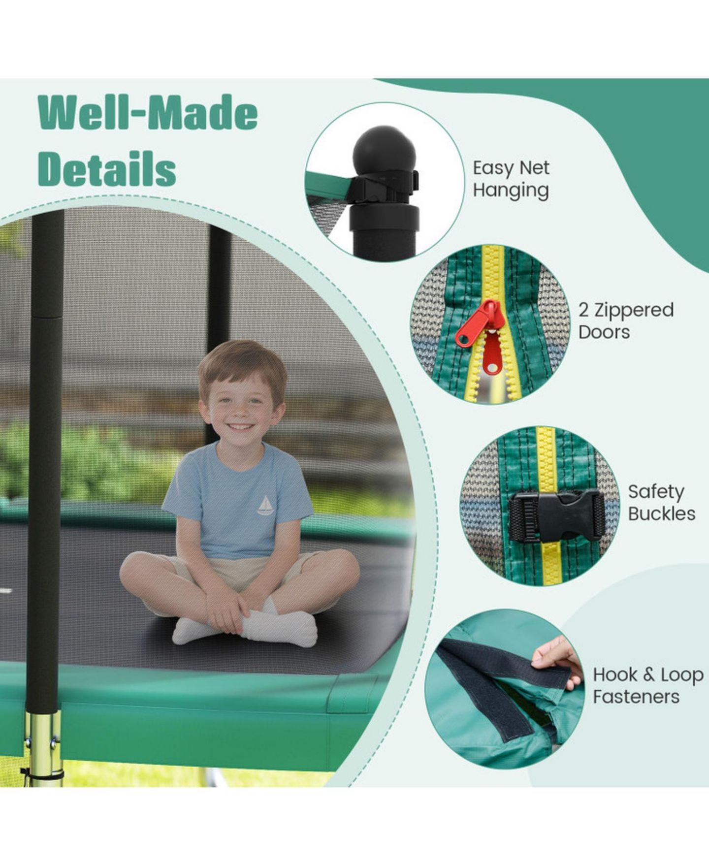 Детская игрушка HONGGE Rectangle 10 x 8 Trampoline with Basketball Hoop and Soccer Goal, Ages 3+, цвет: Зелёный — фото 6