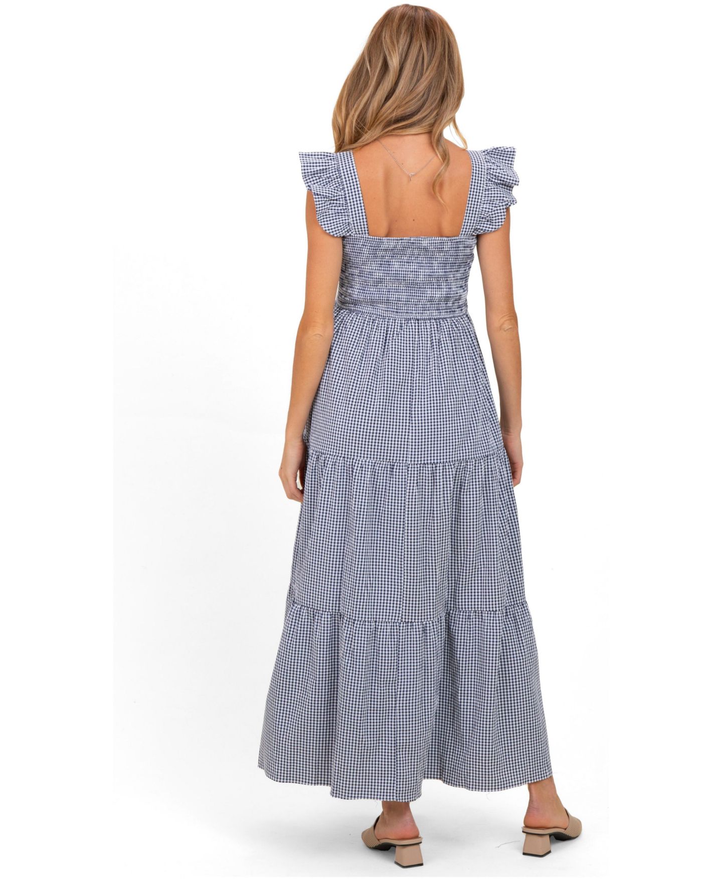 Женское платье Pinkblush Maternity Gingham Smocked Maxi, цвет: Тёмно-синий — фото 3