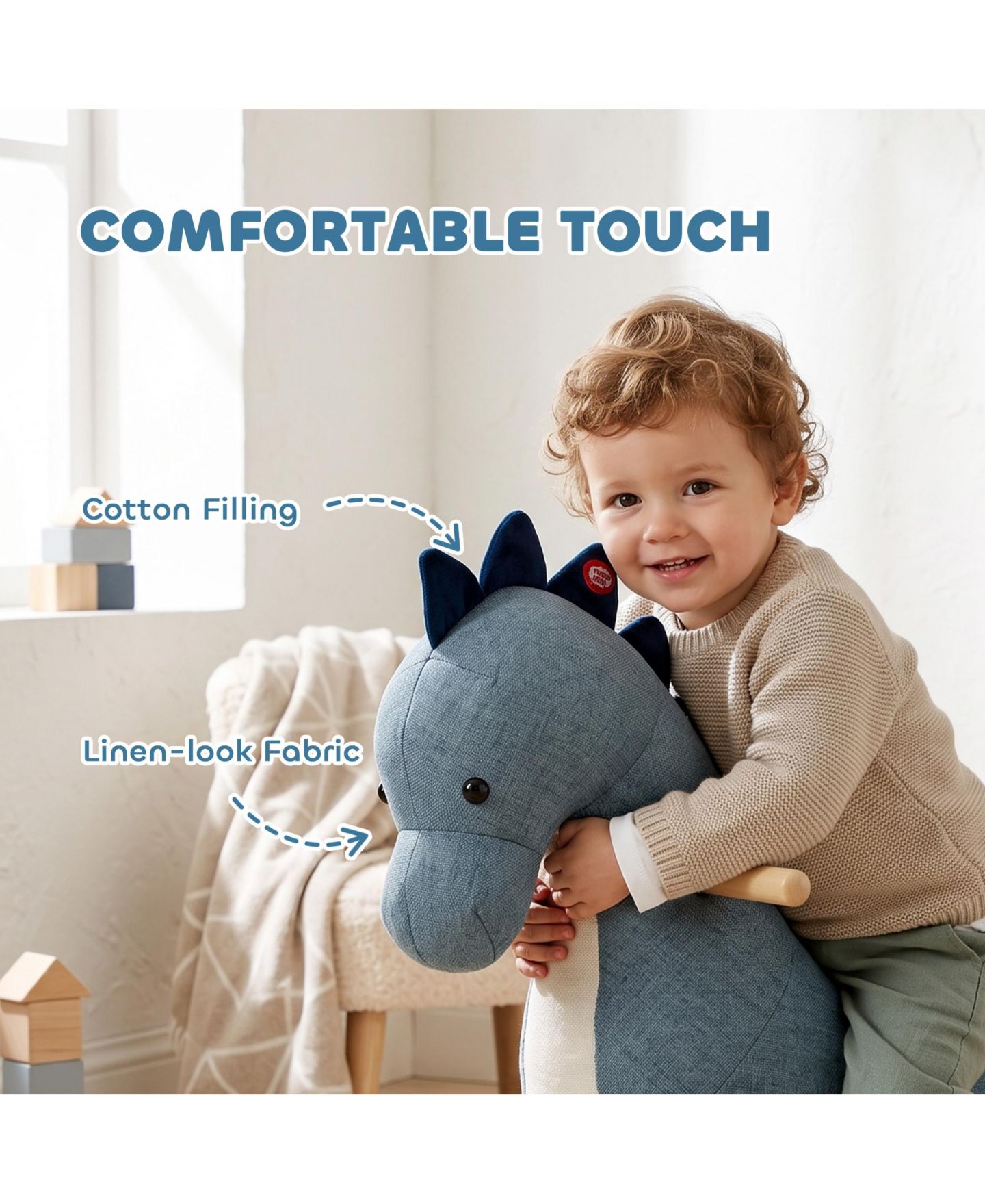 Детская игрушка Qaba Dinosaur Rocking Horse with Realistic Sound, 25.6"L x 14.6"W x 24.4"H, Ages 12-36 Months, цвет: Синий — фото 5