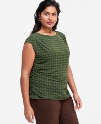 Plus Size Boat Neck Mesh Geometric-Print Tank