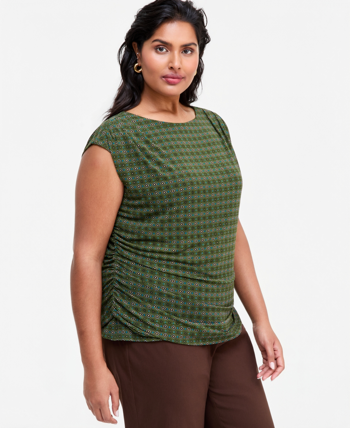 I.n.c. International Concepts Plus Boat Neck Mesh Geometric-Print Tank, Macy's Exclusive