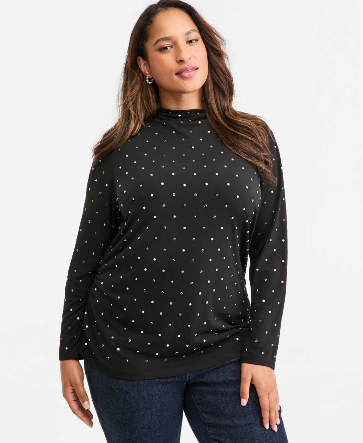I.n.c. International Concepts Plus Long-Sleeve Embellished High Neck Blouse, Macy's Exclusive